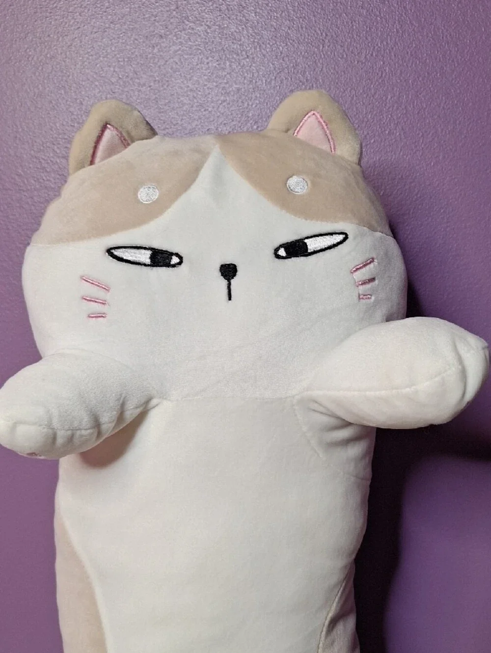 Plush Long Cat Body Pillow - White & Tan
